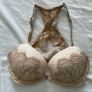 Beige Lace Racerback Bra
